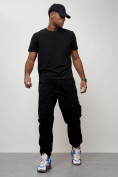 Оптом Джинсы карго мужские с накладными карманами черного цвета 2423Ch в Краснодаре