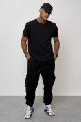 Оптом Джинсы карго мужские с накладными карманами черного цвета 2423Ch в Астане, фото 2