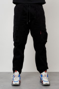 Оптом Джинсы карго мужские с накладными карманами черного цвета 2423Ch в Алма-Ате, фото 3