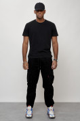 Оптом Джинсы карго мужские с накладными карманами черного цвета 2423Ch в Барнауле, фото 7