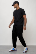 Оптом Джинсы карго мужские с накладными карманами черного цвета 2423Ch в Омске, фото 8