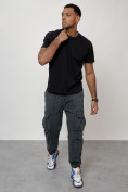 Оптом Джинсы карго мужские с накладными карманами темно-серого цвета 2423TC, фото 11