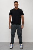 Оптом Джинсы карго мужские с накладными карманами темно-серого цвета 2423TC, фото 3