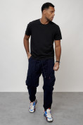 Оптом Джинсы карго мужские с накладными карманами темно-синего цвета 2423TS, фото 11