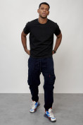 Оптом Джинсы карго мужские с накладными карманами темно-синего цвета 2423TS, фото 12