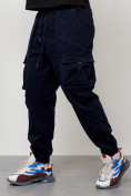 Оптом Джинсы карго мужские с накладными карманами темно-синего цвета 2423TS, фото 4