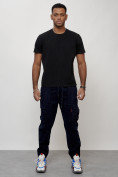 Оптом Джинсы карго мужские с накладными карманами темно-синего цвета 2423TS, фото 7