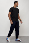 Оптом Джинсы карго мужские с накладными карманами темно-синего цвета 2423TS, фото 9