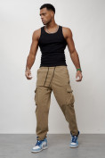 Оптом Джинсы карго мужские с накладными карманами бежевого цвета 2424B в Перми, фото 10