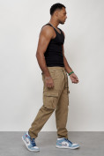 Оптом Джинсы карго мужские с накладными карманами бежевого цвета 2424B, фото 3