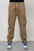 Оптом Джинсы карго мужские с накладными карманами бежевого цвета 2424B в Волгоградке, фото 5