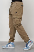 Оптом Джинсы карго мужские с накладными карманами бежевого цвета 2424B, фото 6