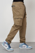 Оптом Джинсы карго мужские с накладными карманами бежевого цвета 2424B в Екатеринбурге, фото 7