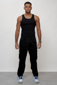 Оптом Джинсы карго мужские с накладными карманами черного цвета 2424Ch в Уфе