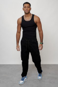 Оптом Джинсы карго мужские с накладными карманами черного цвета 2424Ch в Волгоградке, фото 11