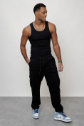 Оптом Джинсы карго мужские с накладными карманами черного цвета 2424Ch в Волгоградке, фото 12