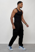 Оптом Джинсы карго мужские с накладными карманами черного цвета 2424Ch в Челябинске, фото 3