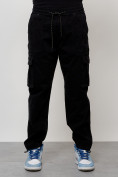 Оптом Джинсы карго мужские с накладными карманами черного цвета 2424Ch в Казани, фото 5
