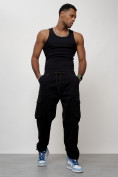 Оптом Джинсы карго мужские с накладными карманами черного цвета 2424Ch в Сочи, фото 9