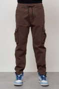 Оптом Джинсы карго мужские с накладными карманами коричневого цвета 2424K, фото 5