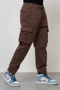 Оптом Джинсы карго мужские с накладными карманами коричневого цвета 2424K, фото 7