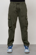 Оптом Джинсы карго мужские с накладными карманами цвета хаки 2424Kh в Краснодаре, фото 5