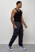 Оптом Джинсы карго мужские с накладными карманами темно-серого цвета 2424TC, фото 10