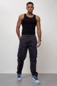 Оптом Джинсы карго мужские с накладными карманами темно-серого цвета 2424TC, фото 5