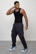 Оптом Джинсы карго мужские с накладными карманами темно-серого цвета 2424TC, фото 7