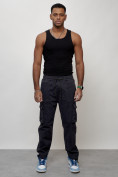 Оптом Джинсы карго мужские с накладными карманами темно-серого цвета 2424TC, фото 8
