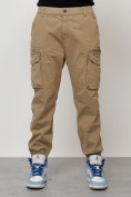 Оптом Джинсы карго мужские с накладными карманами бежевого цвета 2425B в Новосибирске