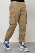 Оптом Джинсы карго мужские с накладными карманами бежевого цвета 2425B в Сочи, фото 3
