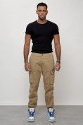 Оптом Джинсы карго мужские с накладными карманами бежевого цвета 2425B, фото 5