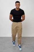 Оптом Джинсы карго мужские с накладными карманами бежевого цвета 2425B в Уфе, фото 9