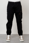 Оптом Джинсы карго мужские с накладными карманами черного цвета 2425Ch в Казани