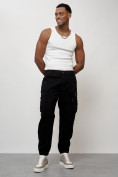 Оптом Джинсы карго мужские с накладными карманами черного цвета 2425Ch в Ижевск, фото 10