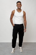 Оптом Джинсы карго мужские с накладными карманами черного цвета 2425Ch в Уфе, фото 12