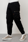 Оптом Джинсы карго мужские с накладными карманами черного цвета 2425Ch в Казани, фото 2