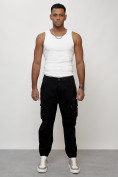 Оптом Джинсы карго мужские с накладными карманами черного цвета 2425Ch в Перми, фото 5