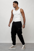 Оптом Джинсы карго мужские с накладными карманами черного цвета 2425Ch в Самаре, фото 6