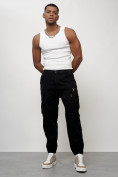 Оптом Джинсы карго мужские с накладными карманами черного цвета 2425Ch в Самаре, фото 9