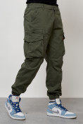 Оптом Джинсы карго мужские с накладными карманами цвета хаки 2425Kh в Перми, фото 3