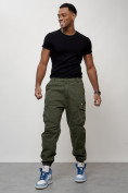 Оптом Джинсы карго мужские с накладными карманами цвета хаки 2425Kh в Перми, фото 5