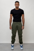 Оптом Джинсы карго мужские с накладными карманами цвета хаки 2425Kh в Перми, фото 8