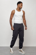 Оптом Джинсы карго мужские с накладными карманами темно-серого цвета 2425TC в Ярославле, фото 9