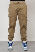 Оптом Джинсы карго мужские с накладными карманами бежевого цвета 2426B в Екатеринбурге