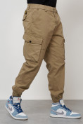 Оптом Джинсы карго мужские с накладными карманами бежевого цвета 2426B в Оренбурге, фото 3