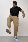 Оптом Джинсы карго мужские с накладными карманами бежевого цвета 2426B, фото 5