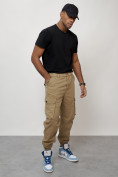 Оптом Джинсы карго мужские с накладными карманами бежевого цвета 2426B в Екатеринбурге, фото 8