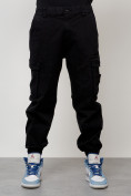 Оптом Джинсы карго мужские с накладными карманами черного цвета 2426Ch в Баку